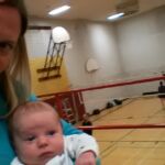 Isaac and Mom at Dads Volleyball Game