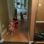 So much fun pushing the strollers with Vincent