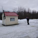 One of many ice fishing huts..."go in!"