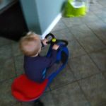 Zooming by on his new plasma car!