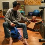 Zavier pulling Isaac around in a box