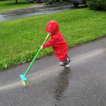 so much brooming...even in the rain