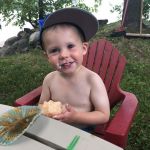 Cupcake for Max's birthday at the cottage