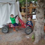 Arlo and Isaac on the go carts at Saunders Farm