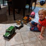 Isaac's new toy from Aunt Joanne and Uncle Frank, towing more toys!