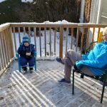 Enjoying hot chocolate after some hard work