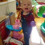 Cadence loves pushing the button to make this elephant work