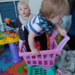 Asher climbed into the cart at a friend's house