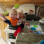 washing dishes and toys