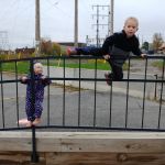 Cadence trying to follow Isaac over the railing