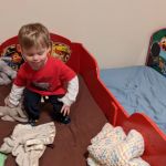 Asher sleeps in the firetruck!